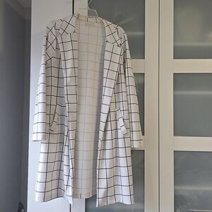 MELLODAY White Grid Print Long Blazer